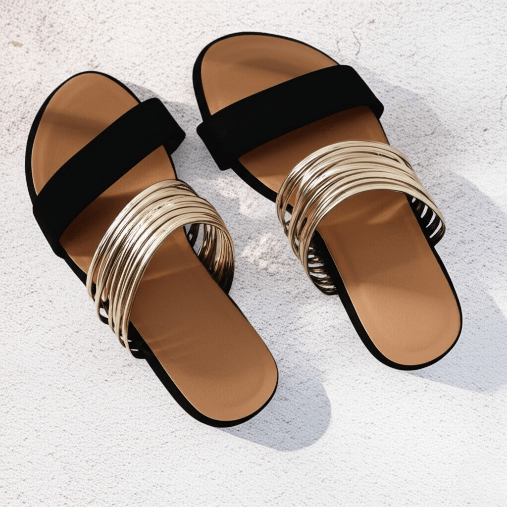 Dam Ortopediska Slip-On Platta Sandaler med Kedjedelaj