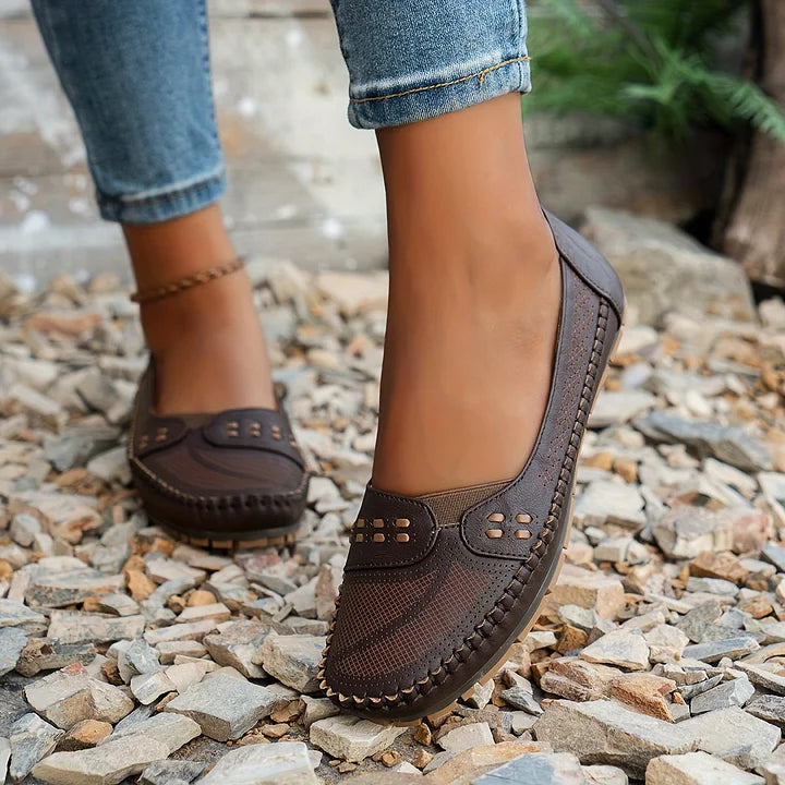 Dam Ortopediska Vävda Slip-On Platta Loafers