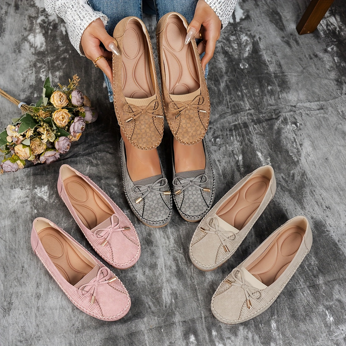 Sabine - Mjuka Komfortloafers med delikat rosett