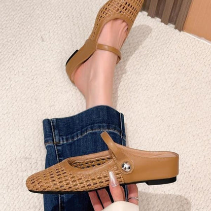 Mary Jane Mules Vävda Platta Slip-On Skor