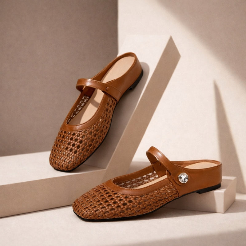 Mary Jane Mules Vävda Platta Slip-On Skor
