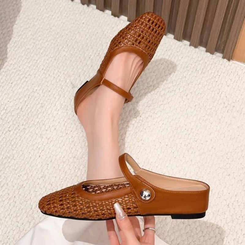 Mary Jane Mules Vävda Platta Slip-On Skor