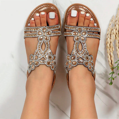 Dam Ortopediska Boho Platta Sandaler med Dekoration