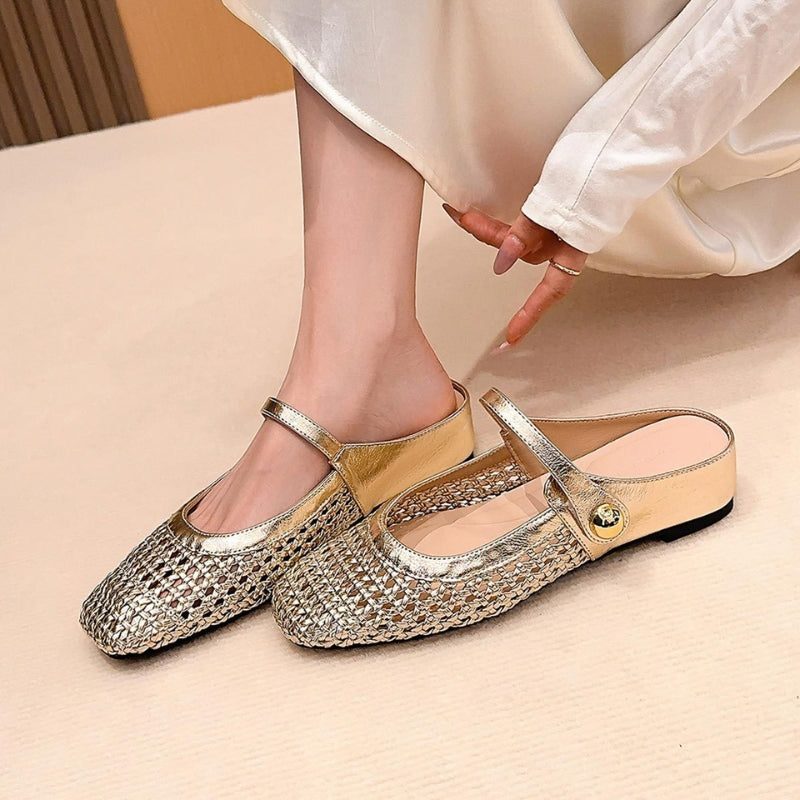 Mary Jane Mules Vävda Platta Slip-On Skor