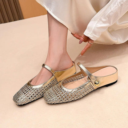 Mary Jane Mules Vävda Platta Slip-On Skor