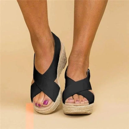Dam Ortopediska Espadrillos Kilklack Sandaler med Korsremmar