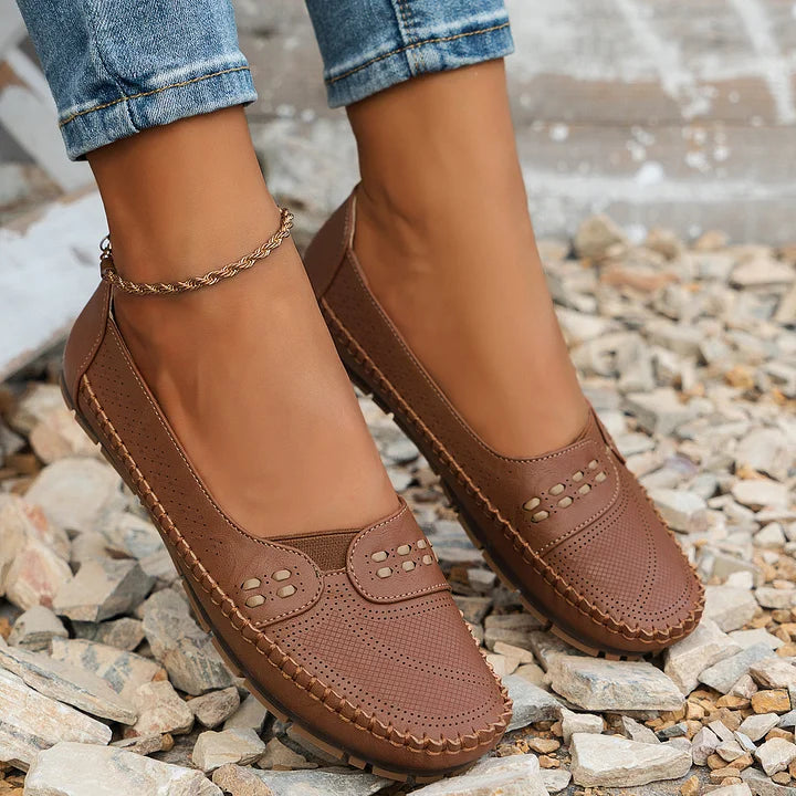 Dam Ortopediska Vävda Slip-On Platta Loafers