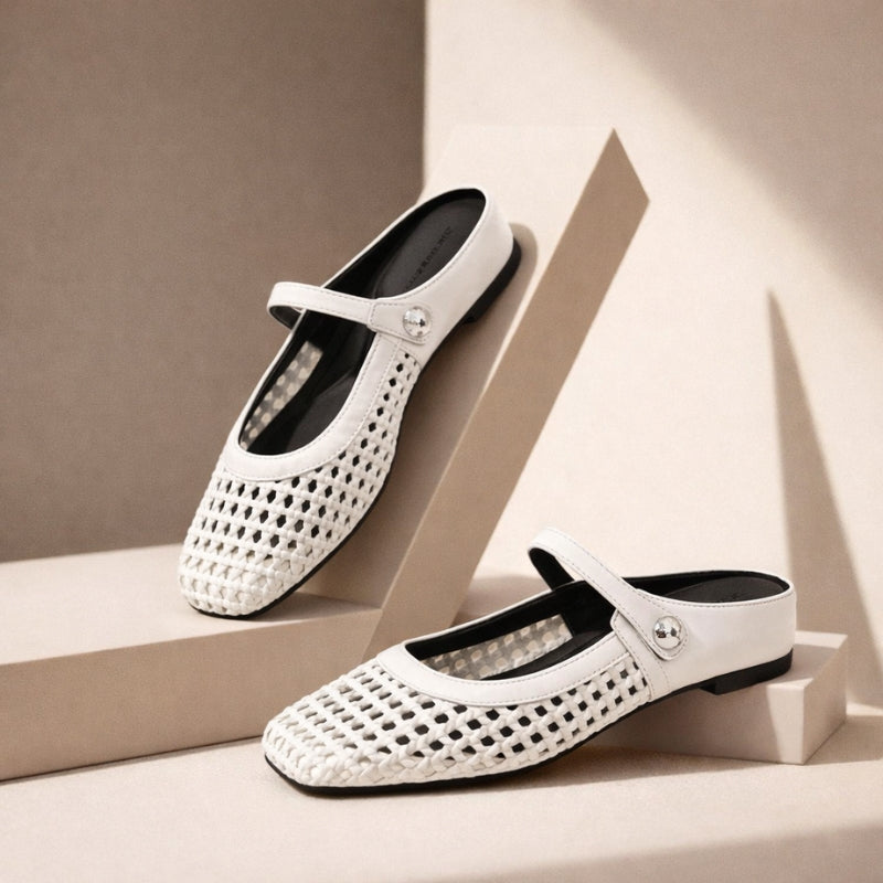 Mary Jane Mules Vävda Platta Slip-On Skor