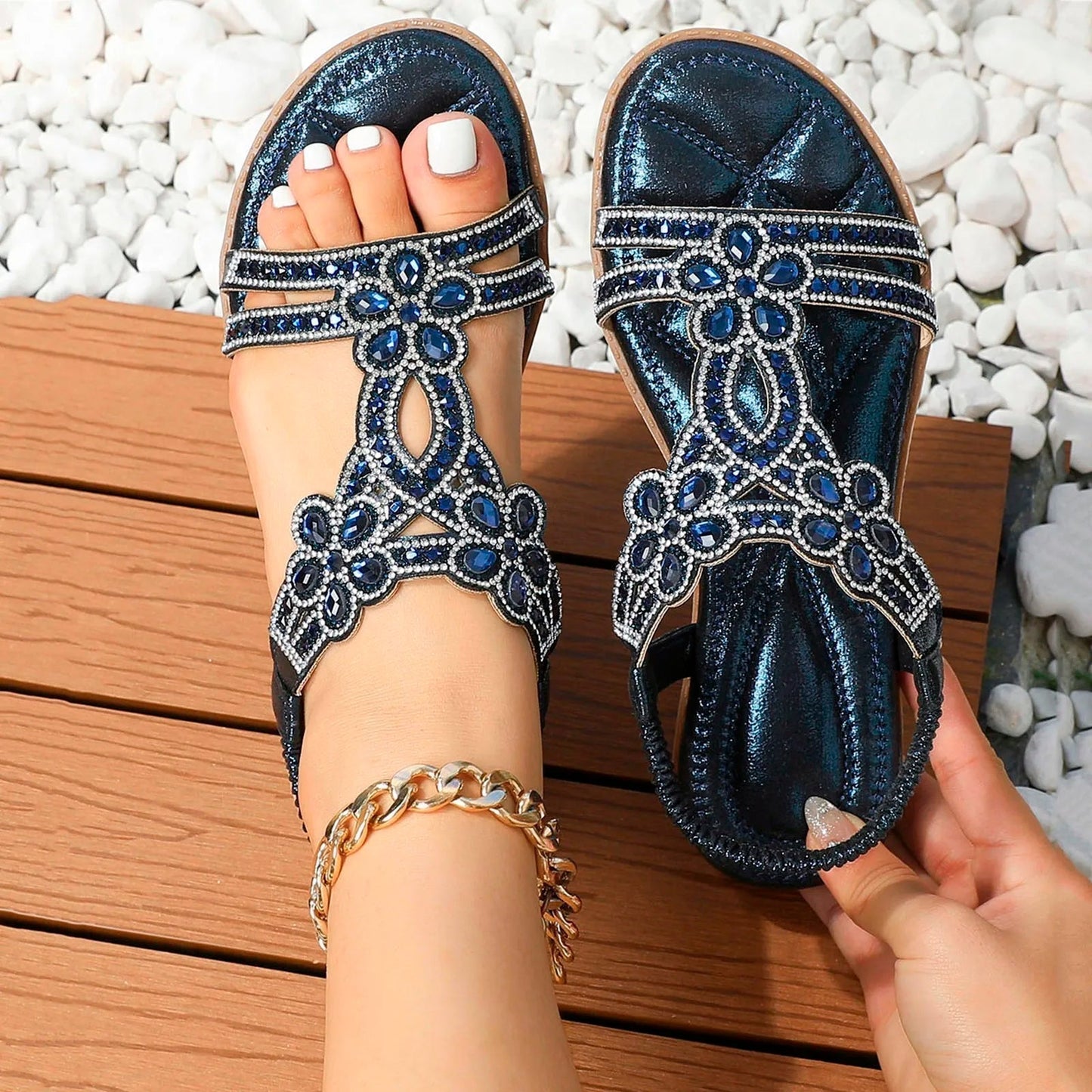 Dam Ortopediska Boho Platta Sandaler med Dekoration