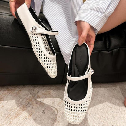Mary Jane Mules Vävda Platta Slip-On Skor