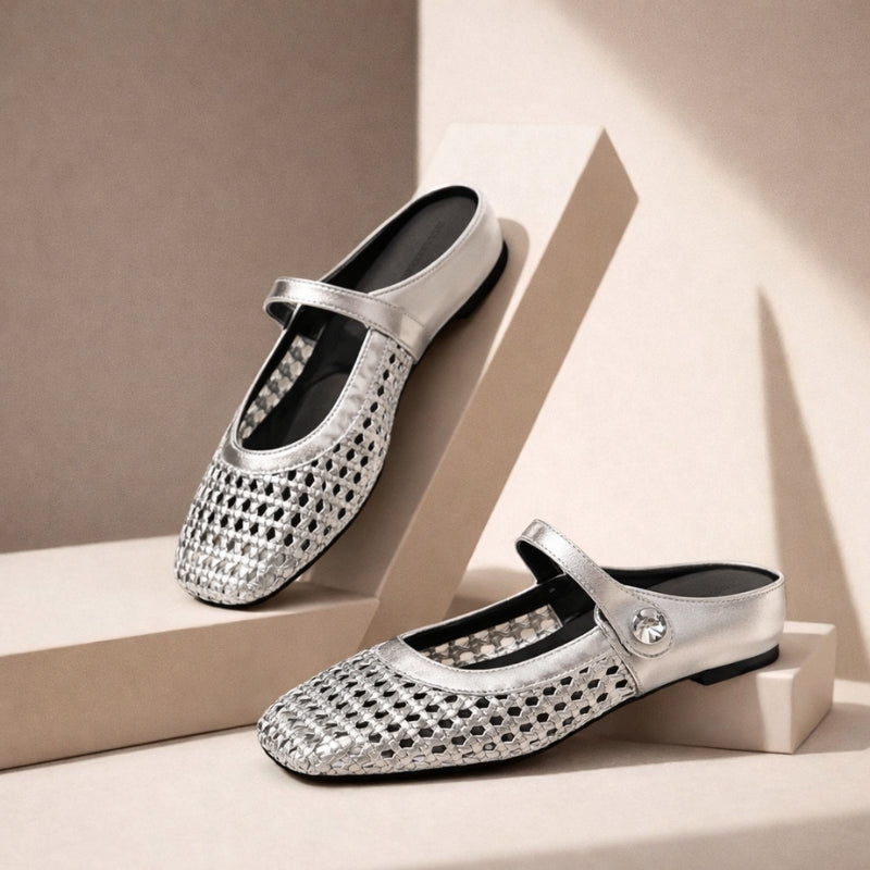 Mary Jane Mules Vävda Platta Slip-On Skor