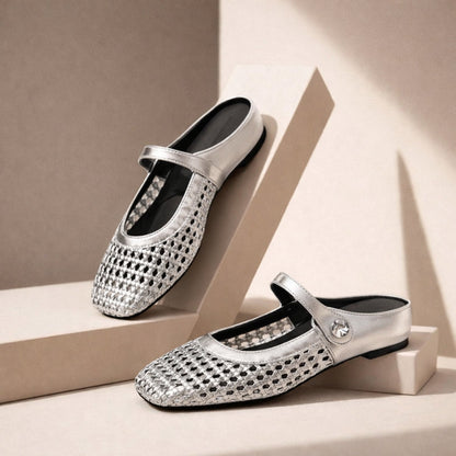 Mary Jane Mules Vävda Platta Slip-On Skor