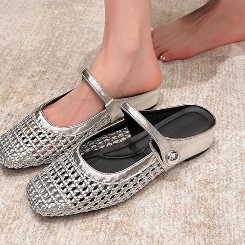 Mary Jane Mules Vävda Platta Slip-On Skor