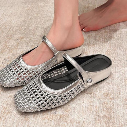 Mary Jane Mules Vävda Platta Slip-On Skor