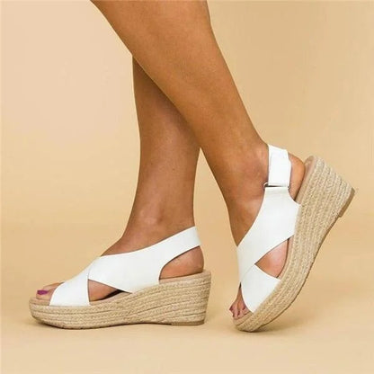 Dam Ortopediska Espadrillos Kilklack Sandaler med Korsremmar