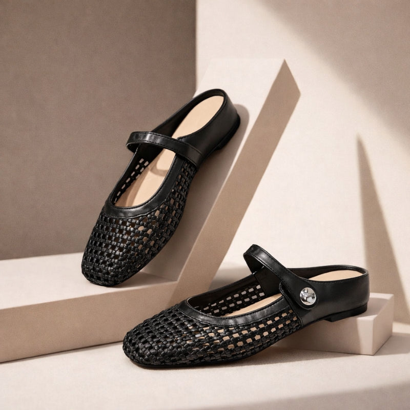 Mary Jane Mules Vävda Platta Slip-On Skor