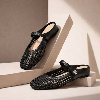 Mary Jane Mules Vävda Platta Slip-On Skor