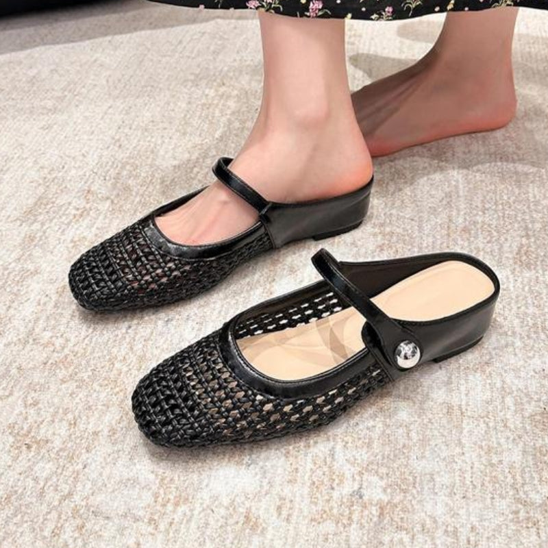 Mary Jane Mules Vävda Platta Slip-On Skor