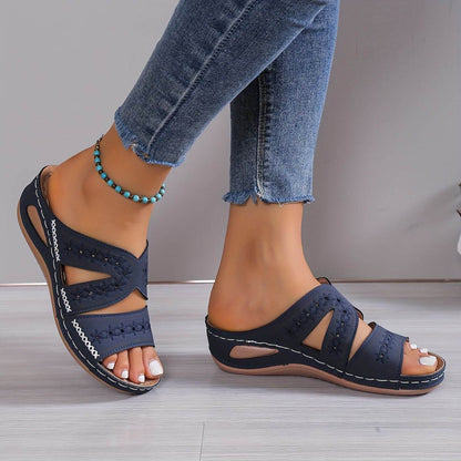 Dam Ortopediska Korsrem Kilklack Slide Sandaler