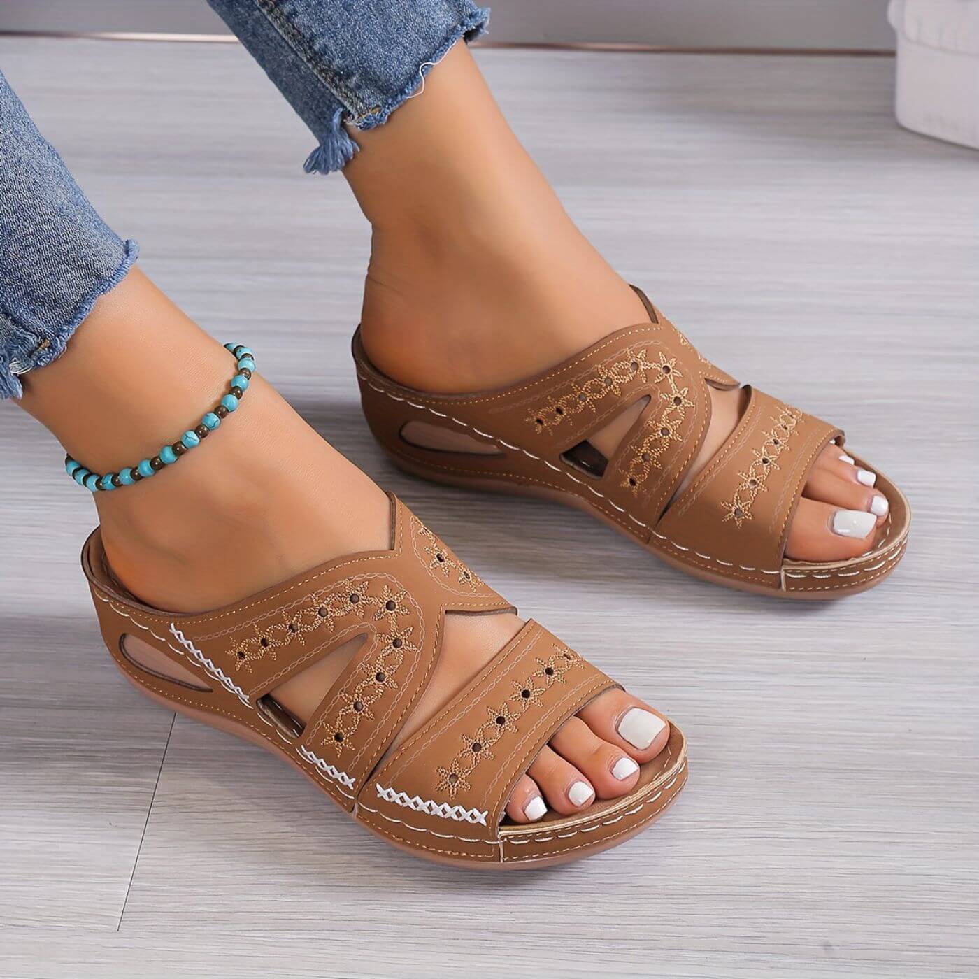 Dam Ortopediska Korsrem Kilklack Slide Sandaler