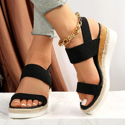 Dam Ortopediska Elastisk Rem Kilklack Sandaler