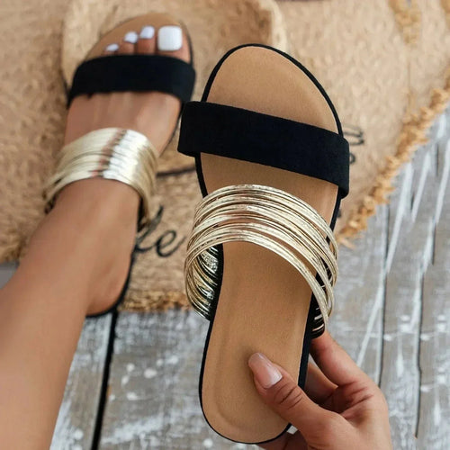 Dam Ortopediska Slip-On Platta Sandaler med Kedjedelaj