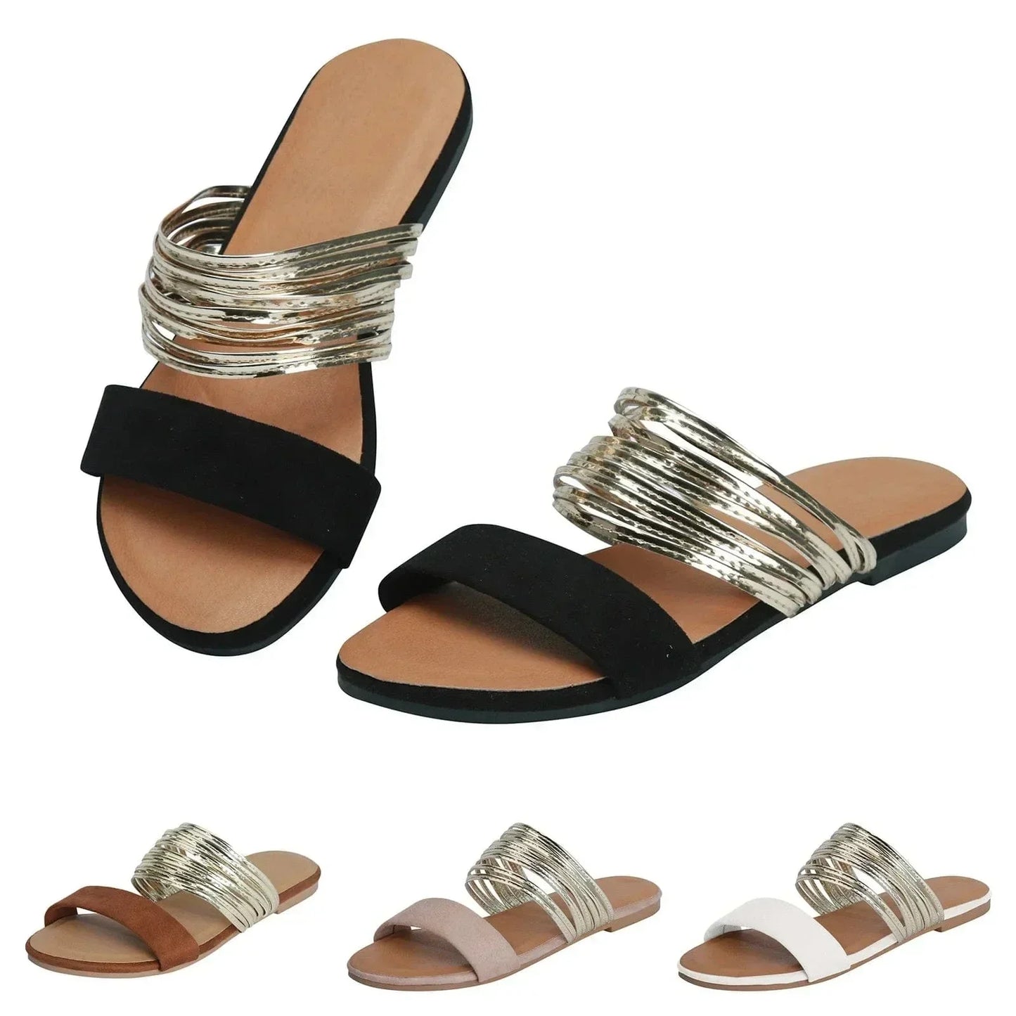 Dam Ortopediska Slip-On Platta Sandaler med Kedjedelaj