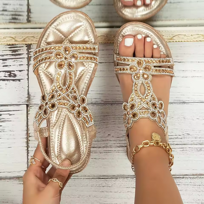 Dam Ortopediska Boho Platta Sandaler med Dekoration