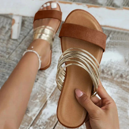 Dam Ortopediska Slip-On Platta Sandaler med Kedjedelaj