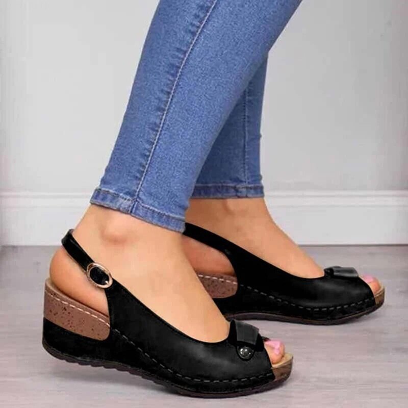 Dam Ortopediska Kilklack Slingback Sandaler Öppen Tå