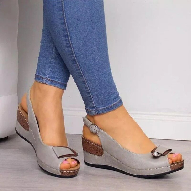 Dam Ortopediska Kilklack Slingback Sandaler Öppen Tå