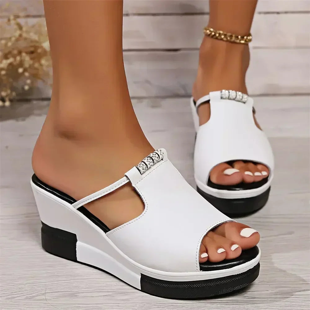 Dam Ortopediska Öppen Tå Kilklack Slip-On Sandaler
