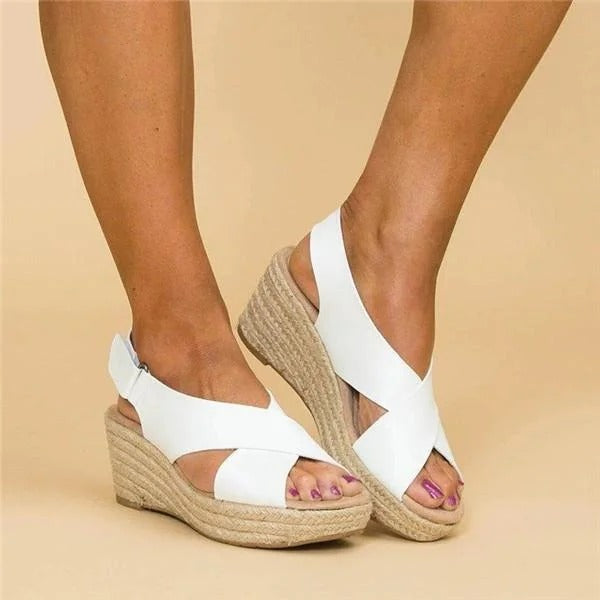 Dam Ortopediska Espadrillos Kilklack Sandaler med Korsremmar