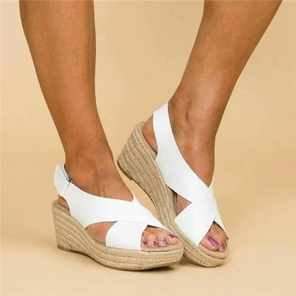 Dam Ortopediska Espadrillos Kilklack Sandaler med Korsremmar