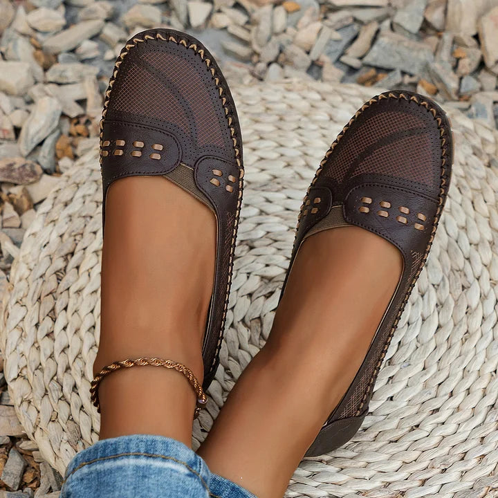 Dam Ortopediska Vävda Slip-On Platta Loafers