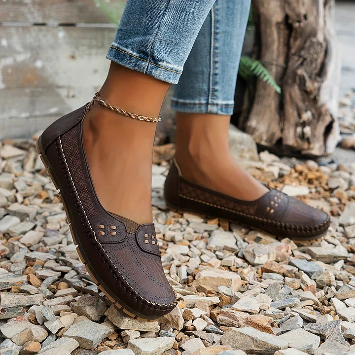 Dam Ortopediska Vävda Slip-On Platta Loafers