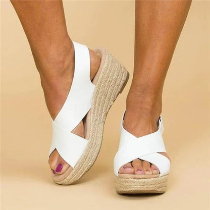 Dam Ortopediska Espadrillos Kilklack Sandaler med Korsremmar