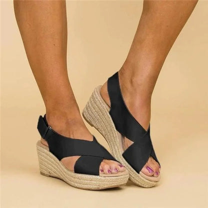Dam Ortopediska Espadrillos Kilklack Sandaler med Korsremmar