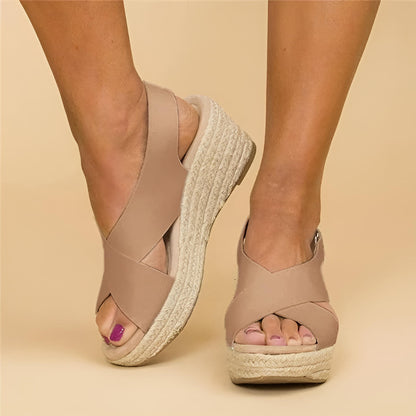 Dam Ortopediska Espadrillos Kilklack Sandaler med Korsremmar