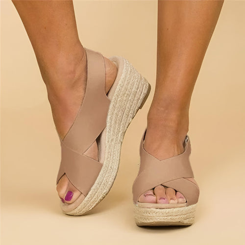 Dam Ortopediska Espadrillos Kilklack Sandaler med Korsremmar