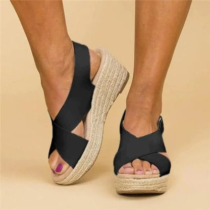 Dam Ortopediska Espadrillos Kilklack Sandaler med Korsremmar
