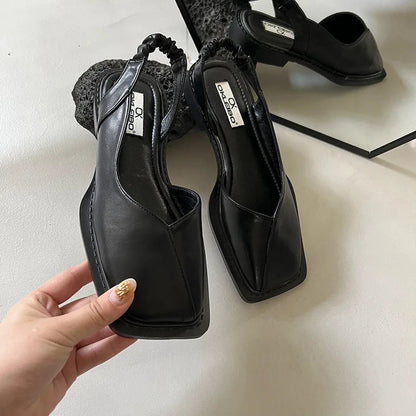 Dam Fyrkantiga Tå Elastisk Slingback Platta Sandaler