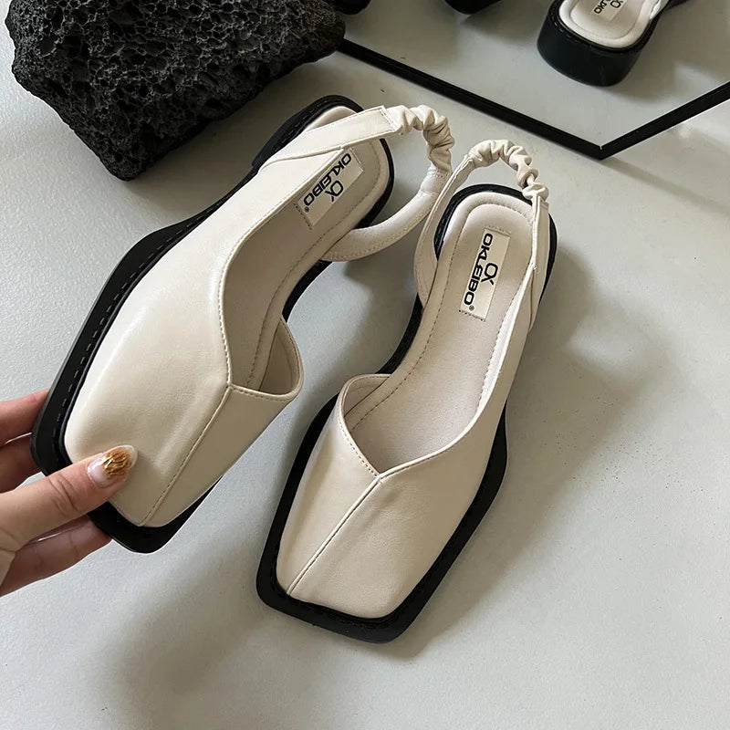 Dam Fyrkantiga Tå Elastisk Slingback Platta Sandaler