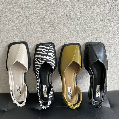 Dam Fyrkantiga Tå Elastisk Slingback Platta Sandaler
